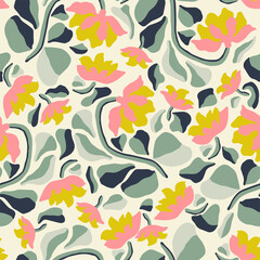 Motif d& 39 illustration de fleur de couleur rétro de vecteur motif de répétition sans couture mode et oeuvre numérique de tissu d& 39 impression de cuisine à la maison