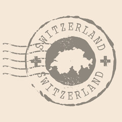 Stamp Postal of Switzerland. Map Silhouette rubber Seal.  Design Retro Travel. Seal of Map Switzerland grunge  for your design.  EPS10. - obrazy, fototapety, plakaty