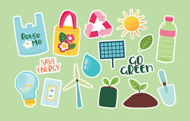 Hand Drawn Eco-Friendly, Badge, Element Icon Sticker Set Collection, Vector, Illustration