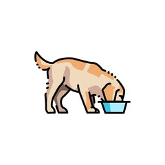 Feeding golden retriever puppy color line icon. Pictogram for web page