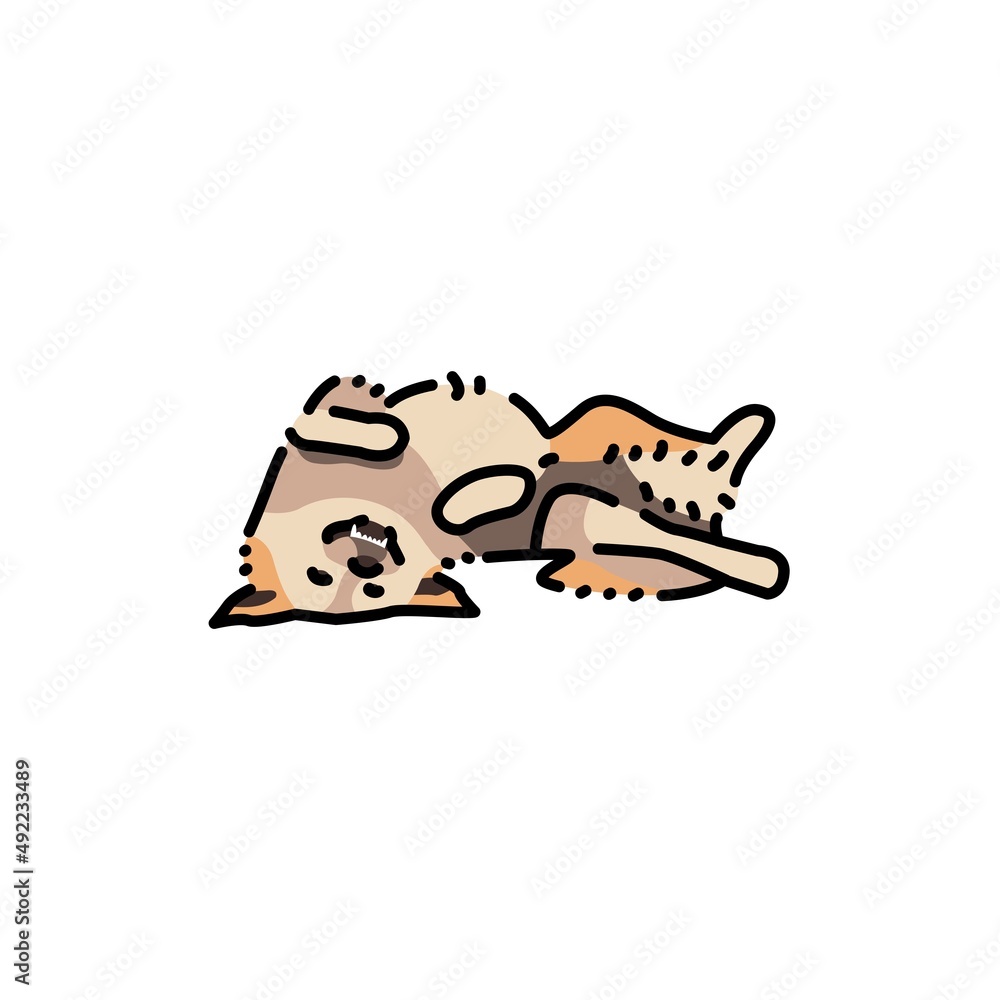 Poster golder retriever lying on back color line icon. pictogram for web page