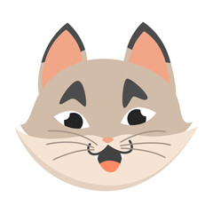 Cat head emoticon. Funny decorative drawn cat face character or avatar. Vector illustration of domestic pet