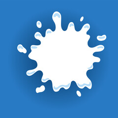 Milk label with drops and splashes. Milk badge of creative package. Liquid amoeba shape. Vector design milk symbol. Background with place for text