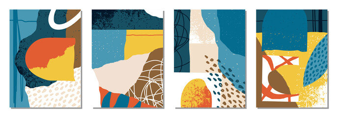 Set of trendy social media templates with abstract organic shapes composition in contemporary collage minimal style