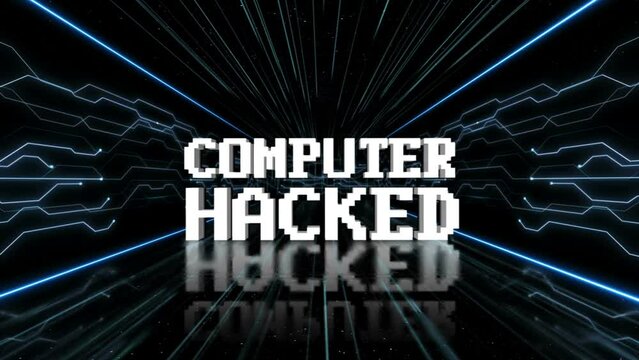 COMPUTER HACKED Text Animation and Tech Room, with Alpha Matte, Loop
