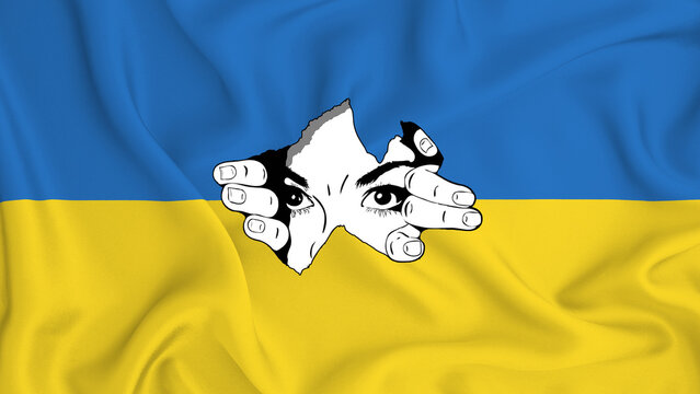 Fabric textured flag of Ukraine, Blue and yellow colors. background