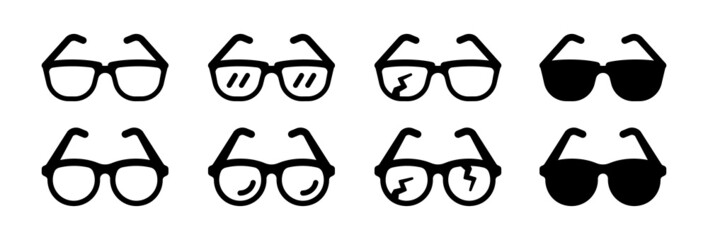 Glasses icon collection. Containing Sunglasses, eyeglasses and broken glasses icon. - obrazy, fototapety, plakaty