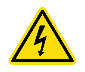 High voltage sign. Lightning bolt icon on triangle sign isolated on white background. - obrazy, fototapety, plakaty