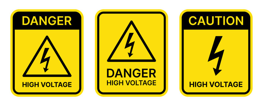 High voltage sign set. Caution sign on yellow design vector illustration.