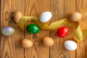 Happy Easter holiday card, Easter eggs as the color of the Italian flag red, white, green.