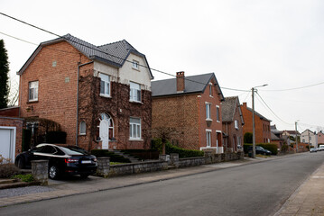 Europe Belgium village street. Brick houses. Travelling around Europe. Florelle, Namur