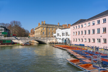 Punts on the river cam at silver street bridge in Cambridge