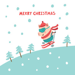 New Year's card with a pig.