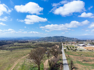 A Beautiful View of a california Rural Town on a Puffy Cloud Day in a Blue Sky