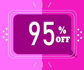Sale banner for stores. 95% off. pink illustration