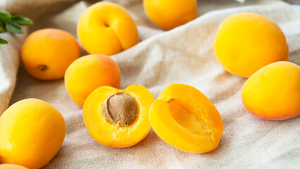 Bright ripe apricots on the table