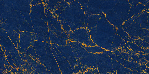 Luxurious blue marble abstract background with golden veins across the surface. Rusty marble of...