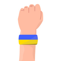 Blue and Yellow wristband or Ukraine flag on hand use for presentation with logo.hand painted in Ukraine flag color.vector illustration of 