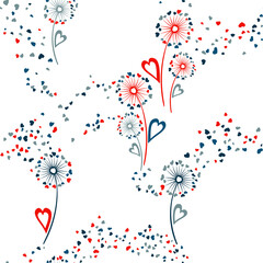 Dandelion flowers unique vector seamless pattern.