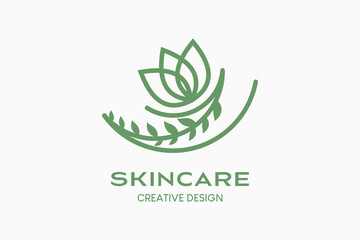Skincare logo design with creative concept, flowers in line art style.