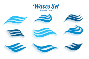 set of waves logo styles with shadow