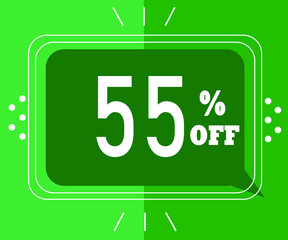 Sale banner for stores. 55% off. green illustration