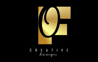 Golden Letters FO Logo with a minimalist design. Letters F and O with geometric and handwritten typography.