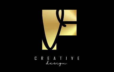 Golden Letters FV Logo with a minimalist design. Letters F and V with geometric and handwritten typography.