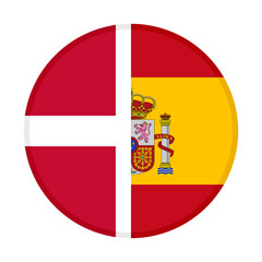 round icon with denmark and spain flags. vector illustration isolated on white background