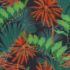 Fototapeta na wymiar Seamless bright tropical vintage pattern in Chinese style. graphic design, surface design pattern, wallpaper, decor, textile design.