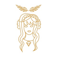 Girl with magic diamond and branch Outline portrait