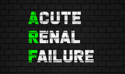 Acute renal failure (ARF) concept,healthcare abbreviations on black wall