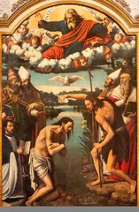 Tuinposter VALENCIA, SPAIN - FEBRUAR 14, 2022: The painting  of Baptism of Jesus in the Cathedral - Basilica of the Assumption of Our Lady by Vicente Macip from end of 15. cent. © Renáta Sedmáková