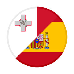round icon with malta and spain flags. vector illustration isolated on white background