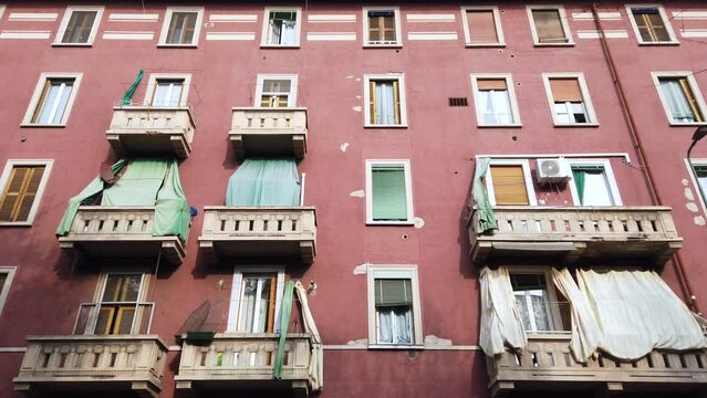 Europe, Itali Milan Marc 2022,
Social Alert housing houses in Giambellino district  in a state of poverty and abandonment - suburbs and urban redevelopment of poor neighborhoods 