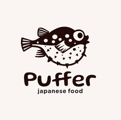 Puffer Fish Logo Japanese Food. Fugu Sushi Logo Template. Blowfish logo mascot concept for fresh seafood icon © blueberry 99d