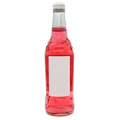 Glass bottle of fruit cocktail on a white background