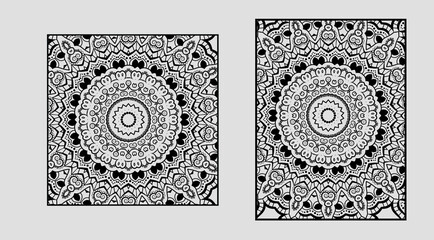 Geometrical Mandala design with  coloring page and squares page