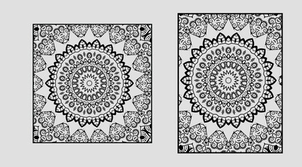 Geometrical Mandala background design with  coloring page and squares page