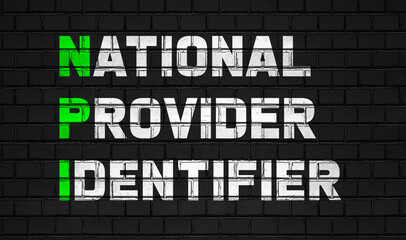 national provider identifier (NPI) concept,healthcare abbreviations on black wall - obrazy, fototapety, plakaty