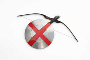 knight shield and bow isolated on white background