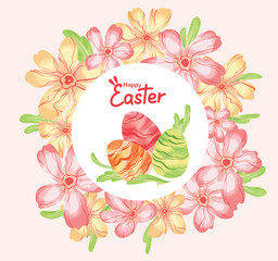 Digital watercolor card spring floral and eggs frame Premium Vector