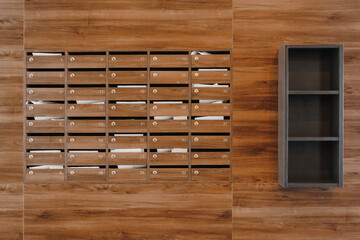 mailboxes in the lobby of an apartment building