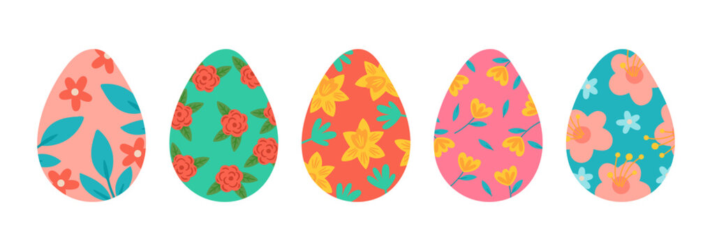 Cute Easter eggs set. Childish print for cards, stickers, banner and decoration