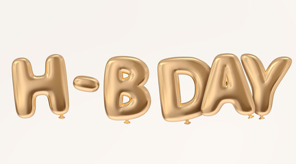 Happy birthday celebration word letters 3D illustration golden isolated typography with balloon style realistic rendered floating for graduation concept illustration in white clean background