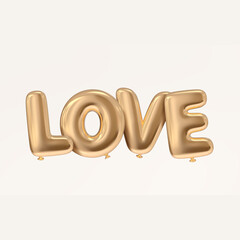 Love word letters 3D illustration golden isolated typography with balloon style realistic rendered floating for graduation concept illustration in white clean background