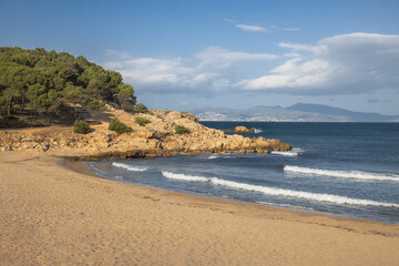 Fototapeta na wymiar Quiet and Beautiful Beach in the Costa Brava, L'escala, Catalonia