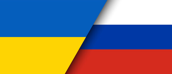 Russian-Ukrainian war vector concept. Ukraine and Russia flags in national colors.