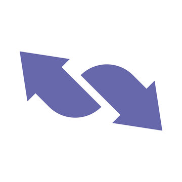 Logo of two arrows pointing in opposite directions from each other. A simple image of arrows denoting conversion, transition, replacement. Isolated vector on white background.