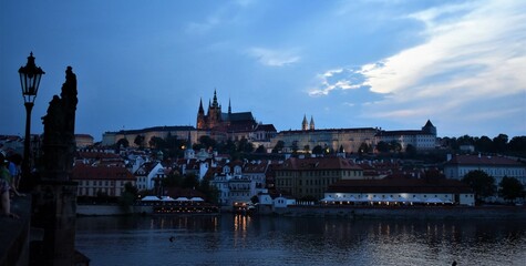 Obraz premium Prague castle view from city charles bridge in the evening